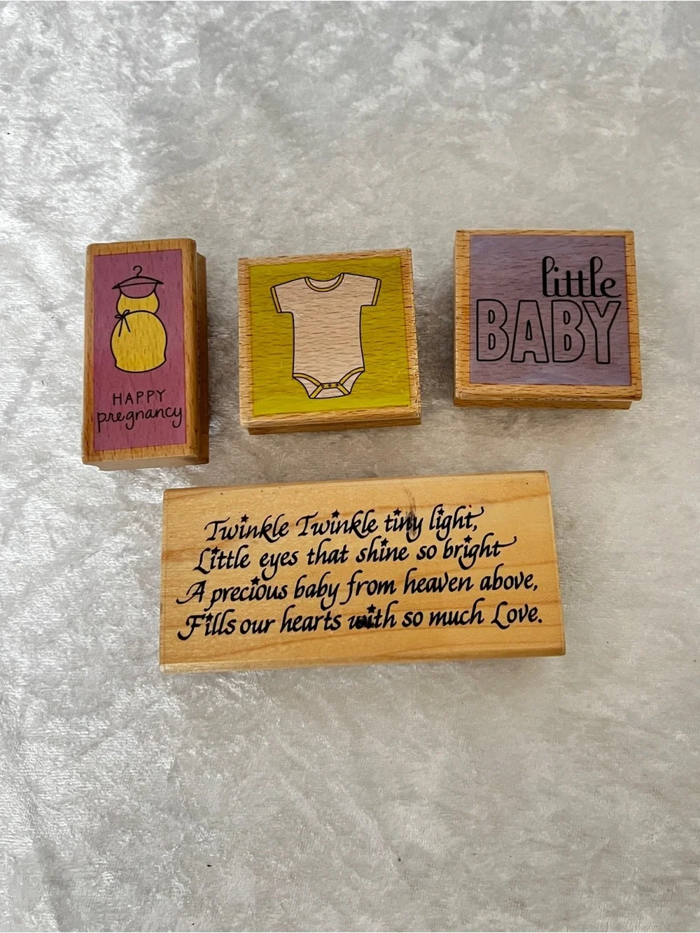 Lot 4 Wooded Stamps Baby Shower Print Theme Little Baby Happy Pregnancy Twinkle